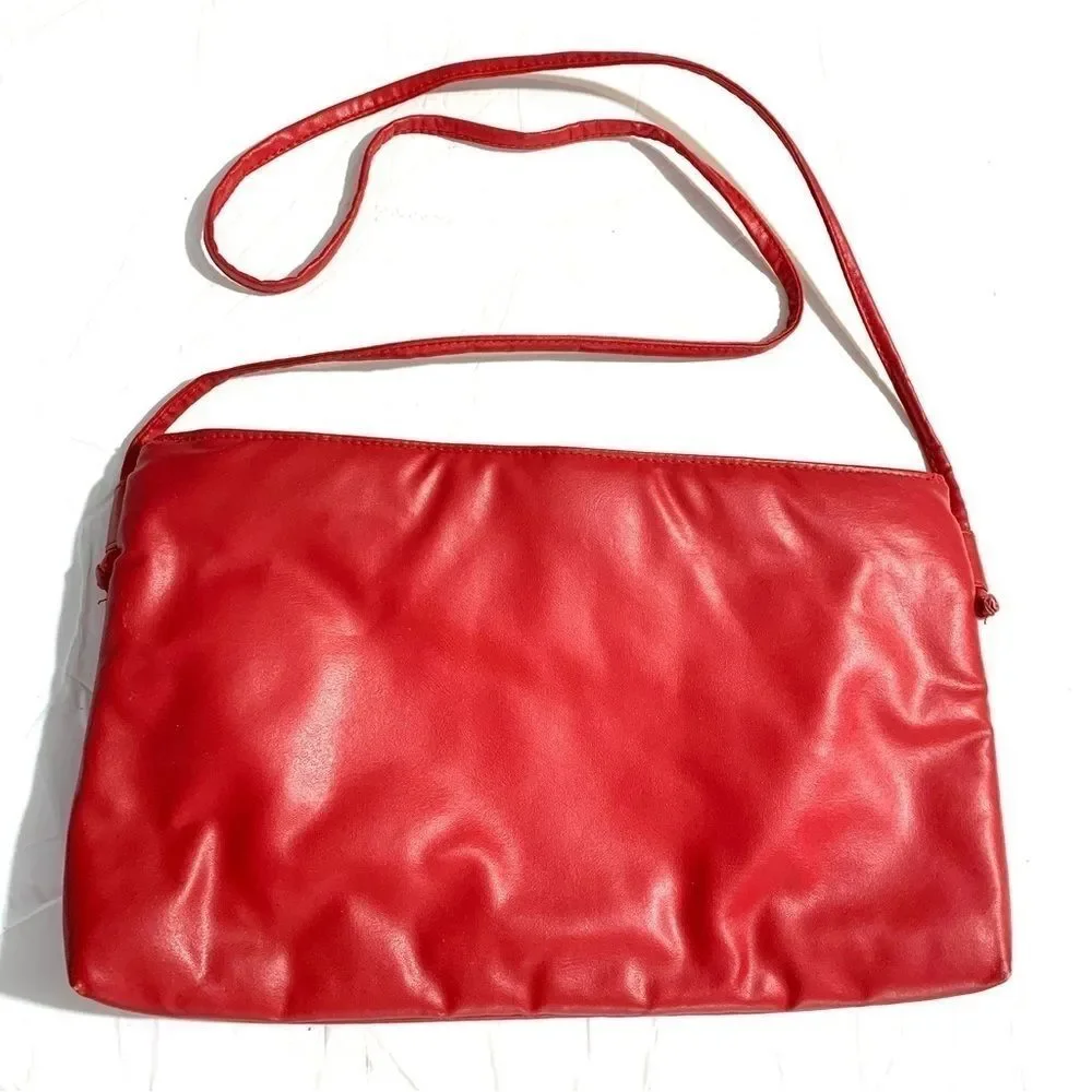 Vintage Purse Red Vegan Leather Clutch Shoulder Bag Special Occasion Grandma